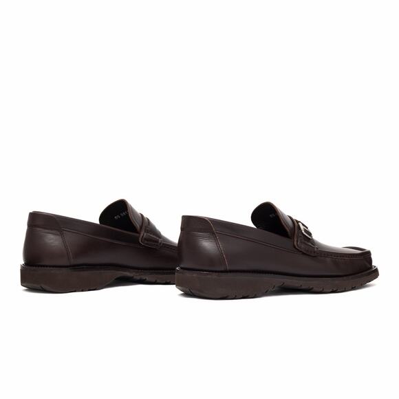 950$ Ferragamo Men\'s Gancini Logo Brown Leather Loafers US 9.5 EE main image 6
